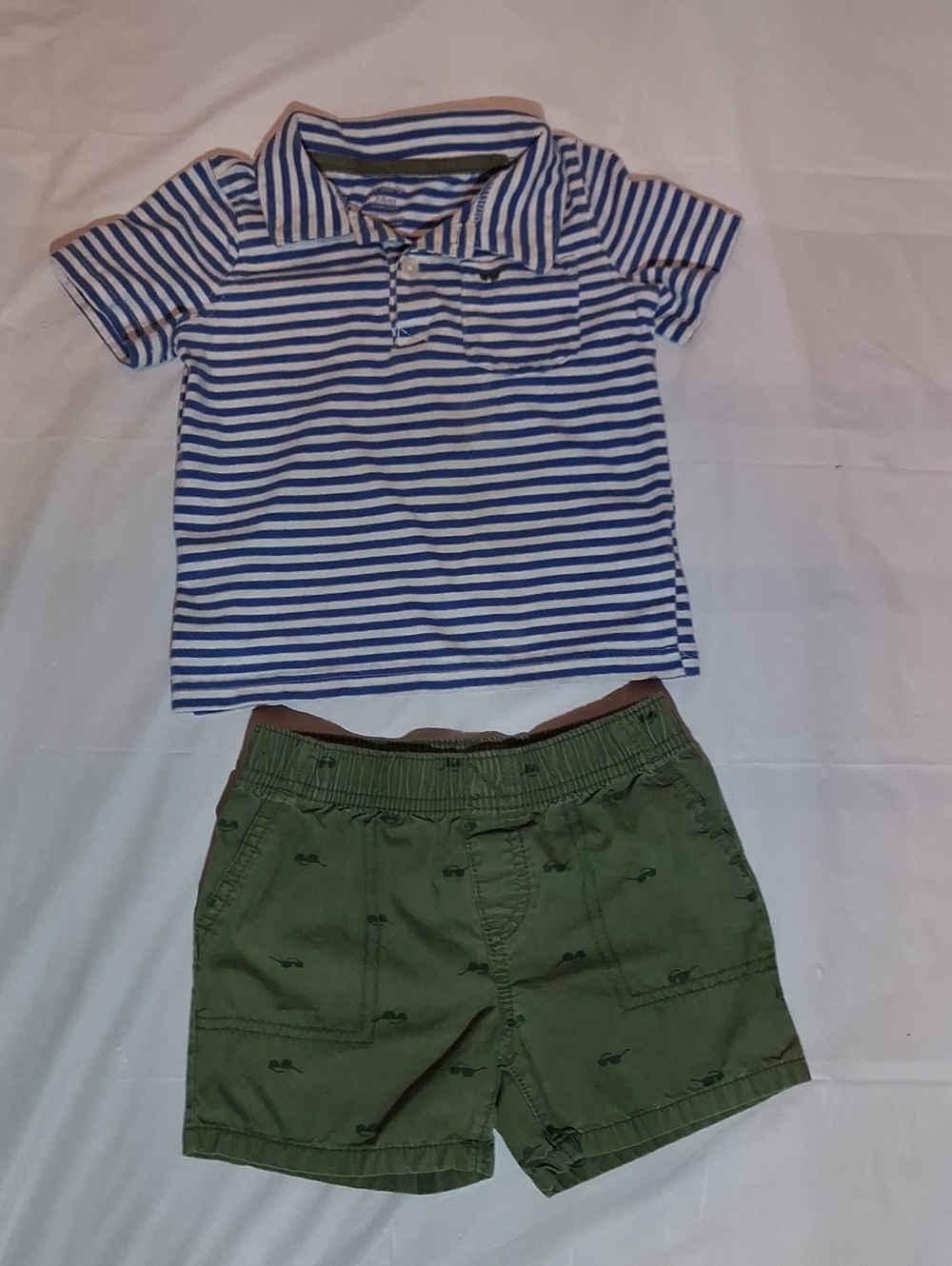Carter's Toddler Boy Preppy Striped Polo & Green Shorts Set 24 Months